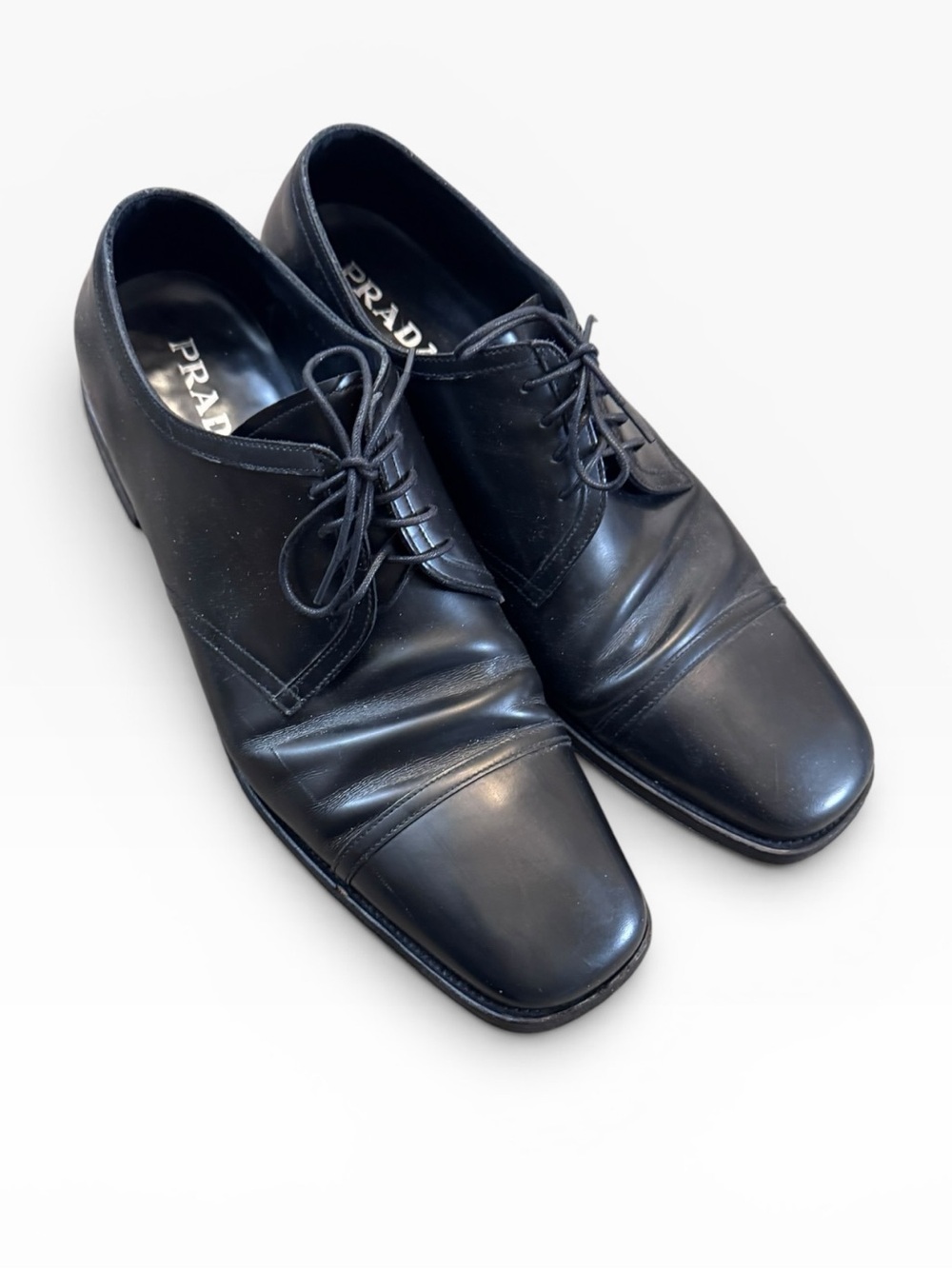 Prada Black Leather Derby Lace-Up Dress Shoes - Picture 3 of 8